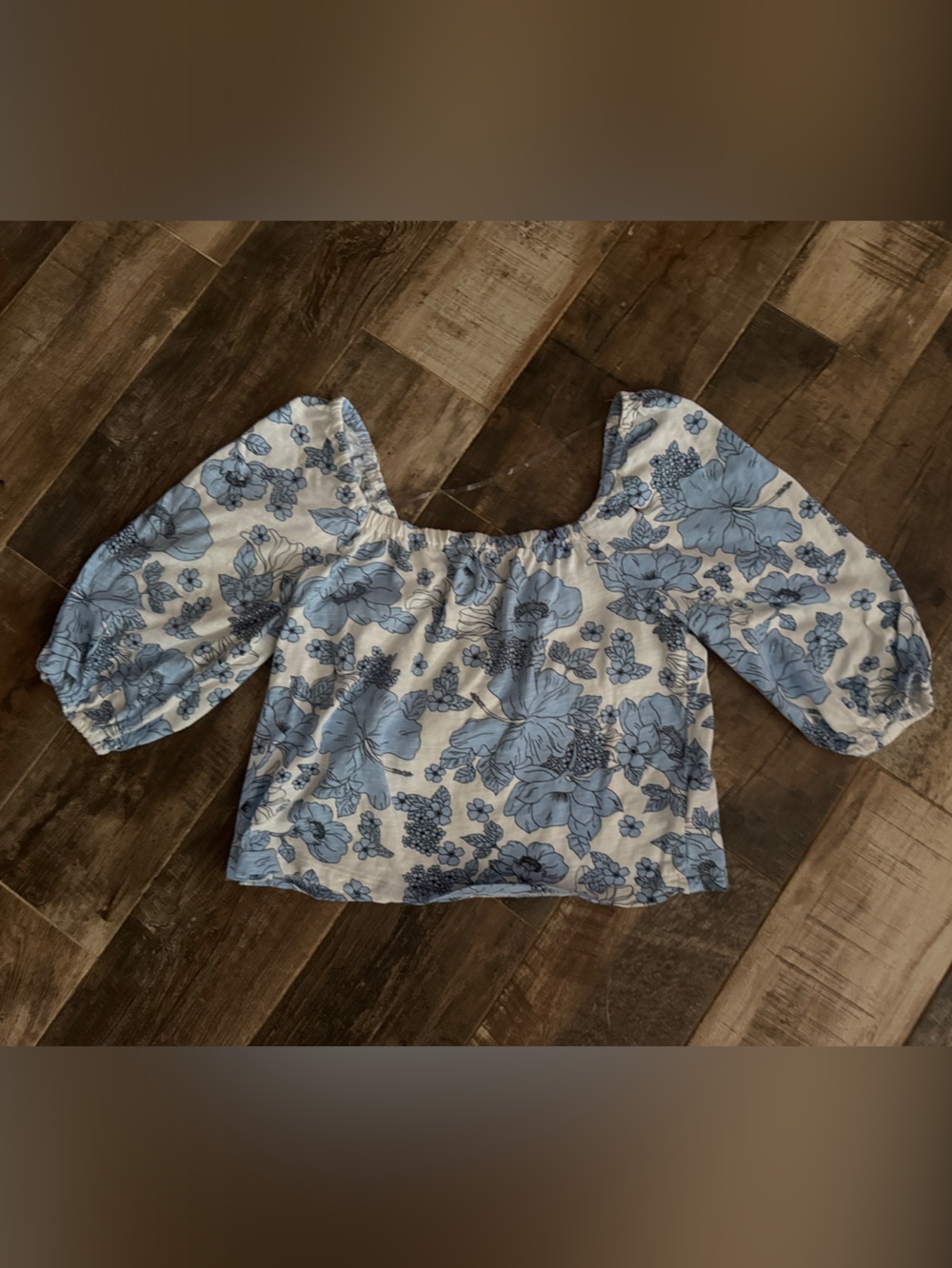 Sanctuary Blue Floral Off-Shoulder Puff Sleeve Top